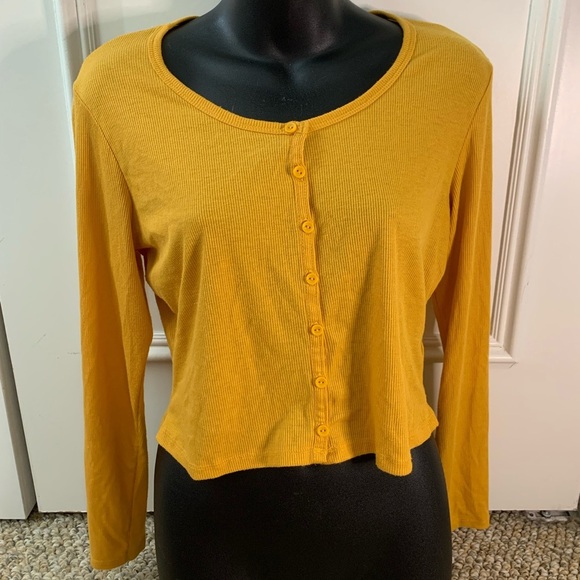 H&M Women’s Yellow Button Down Long Sleeve Shirt Size Large Preloved - Picture 1 of 2
